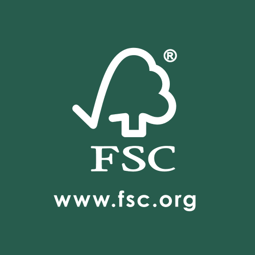 樹木と "FSC "の文字がデザインされたFSCロゴ。.